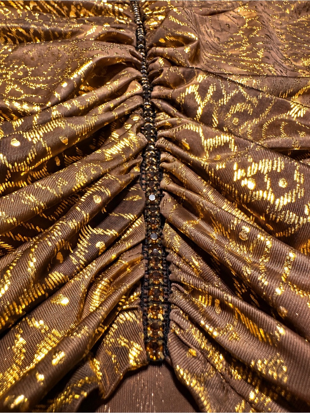 Vintage Ribkoff Trends Gold Metallic Ruched Rhinestone Party Top Size 8 - Picture 3 of 9
